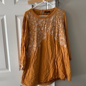 ANDREE BY UNIT Mustard Blouse with White Embroidery